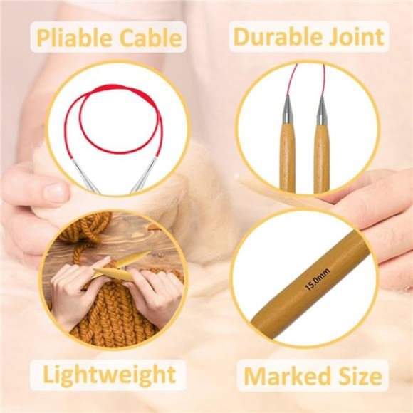 Circular Knitting Needles 12.0mm 15.0mm, Beech Wood Blanket Knitting Needle - Picture 3 of 7